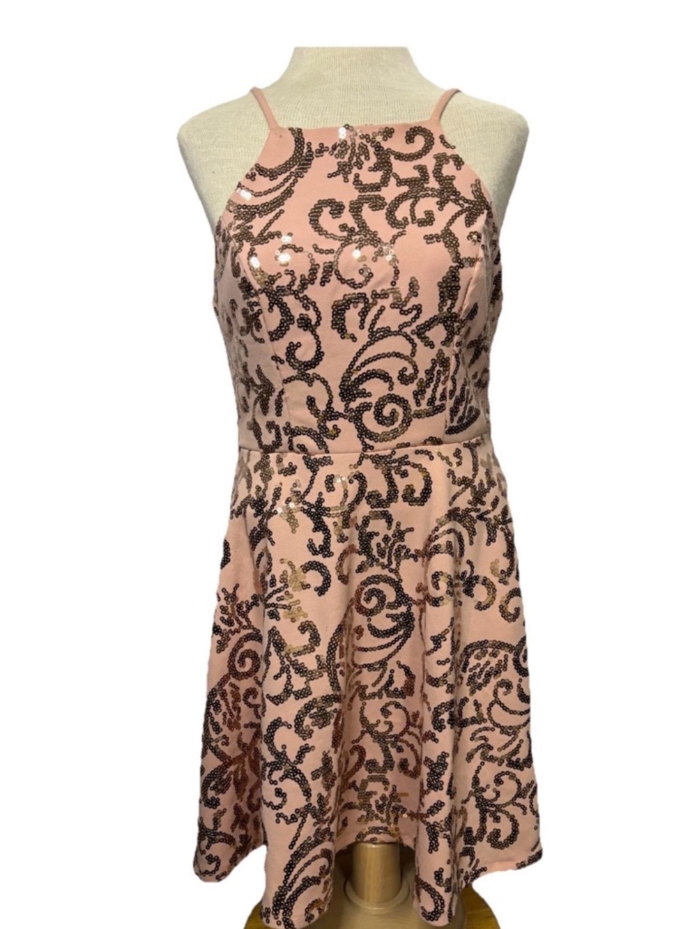 City Triangles Pink Sequin Halter Skater Dress
